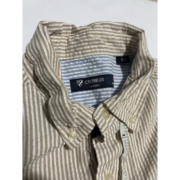 Cremieux Classics Men’s Seersucker Button-Down Shirt Size M Beige Stripped - Picture 5 of 11